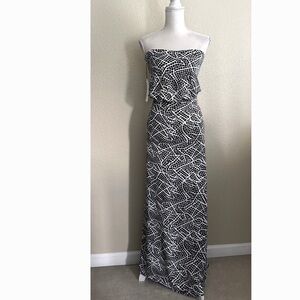 Revolve Susana Monaco Printed Black and White Strapless Maxi Dress Large